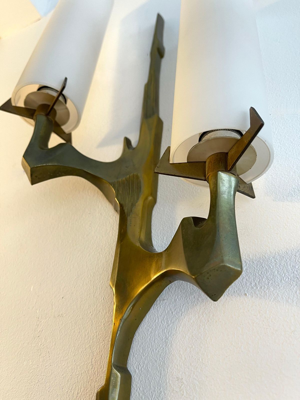 photo vinterior Pair Of Gilt Bronze And Opaline Glass Sconces By Maison Arlus, France, 1960s