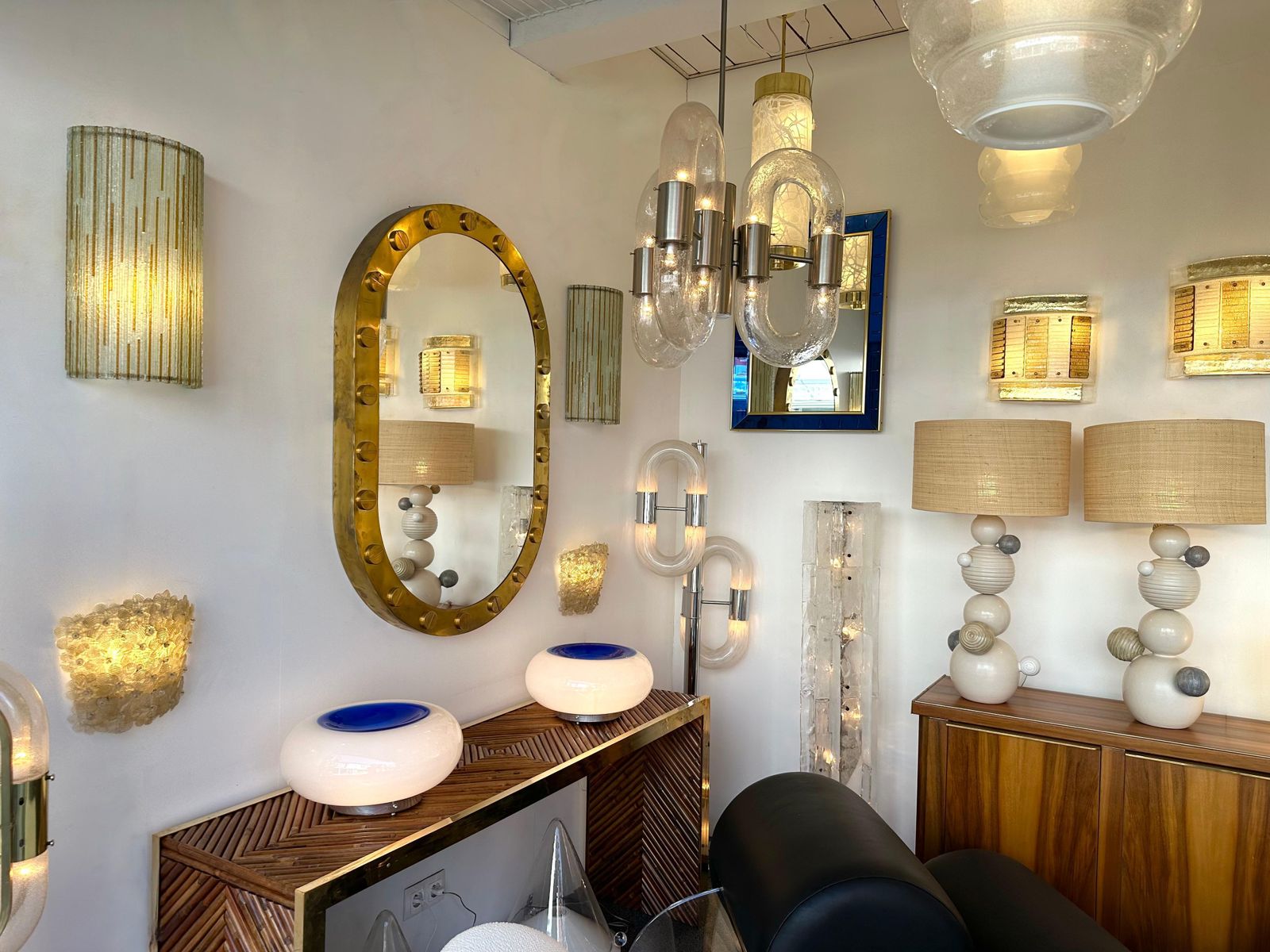 Large Pair Of Hammered Amber Glass Ice Sconces By Poliarte, Italy, 1970s photo vintage