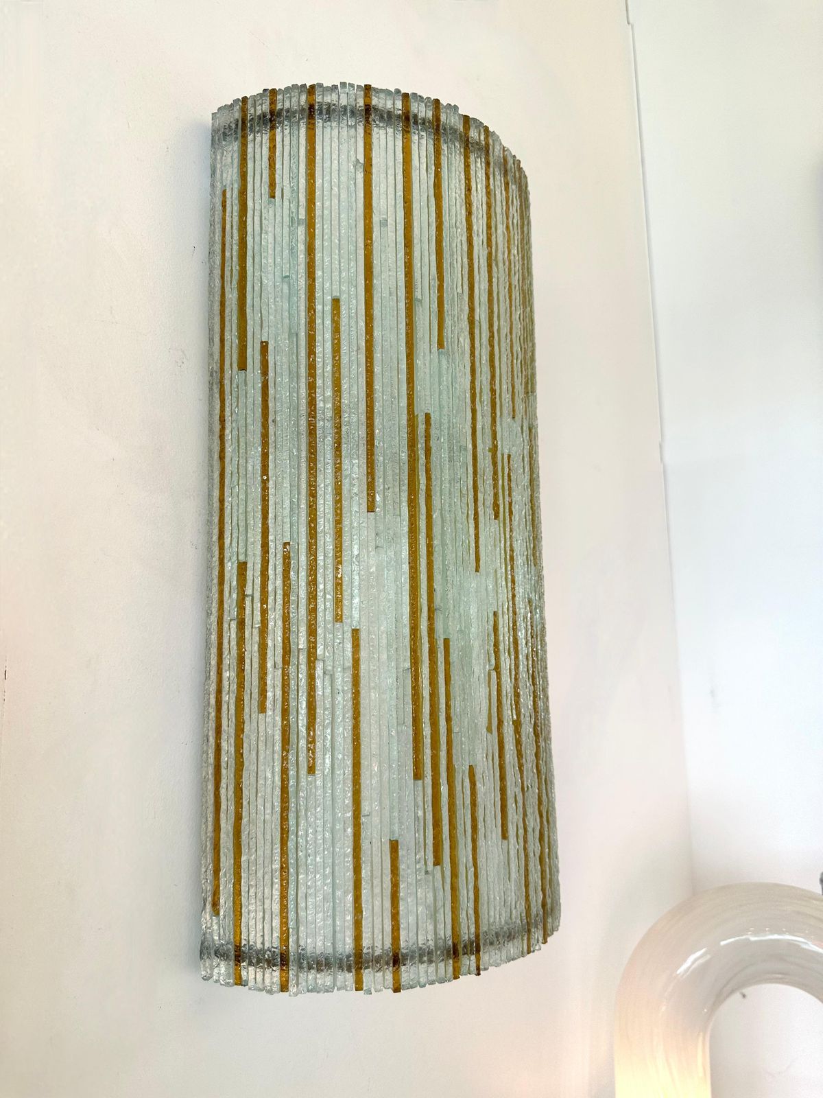 photo furniture Large Pair Of Hammered Amber Glass Ice Sconces By Poliarte, Italy, 1970s