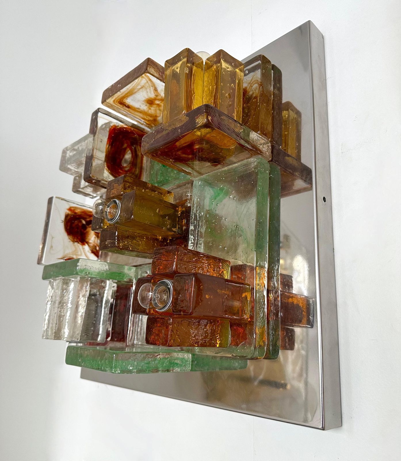 photo buy Pair Of Geometry Glass Construction Metal Sconces By Poliarte, Italy, 1970s