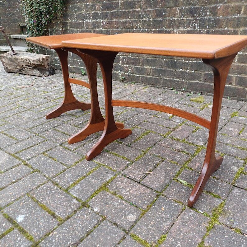 Pair Of Vintage Retro Mid Century Modern Teak Side Tables – Scandinavian Style Maybe G Plan photo buy