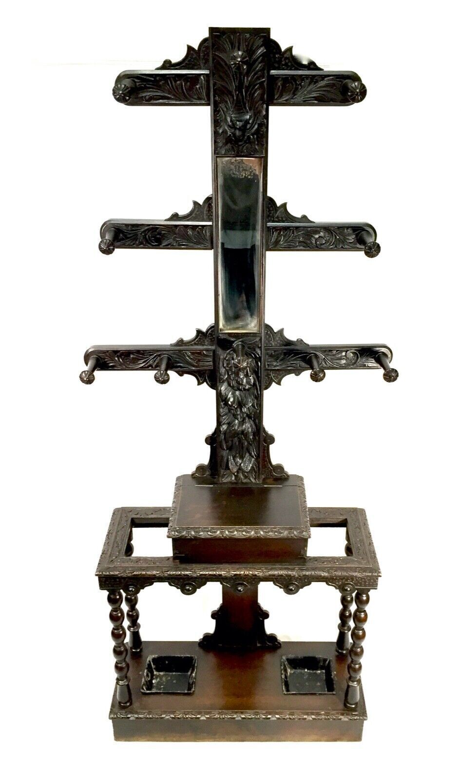 photo for sale Antique Victorian Wooden Hall Stand / Tree / Coat Rack / Umbrella / Green Man