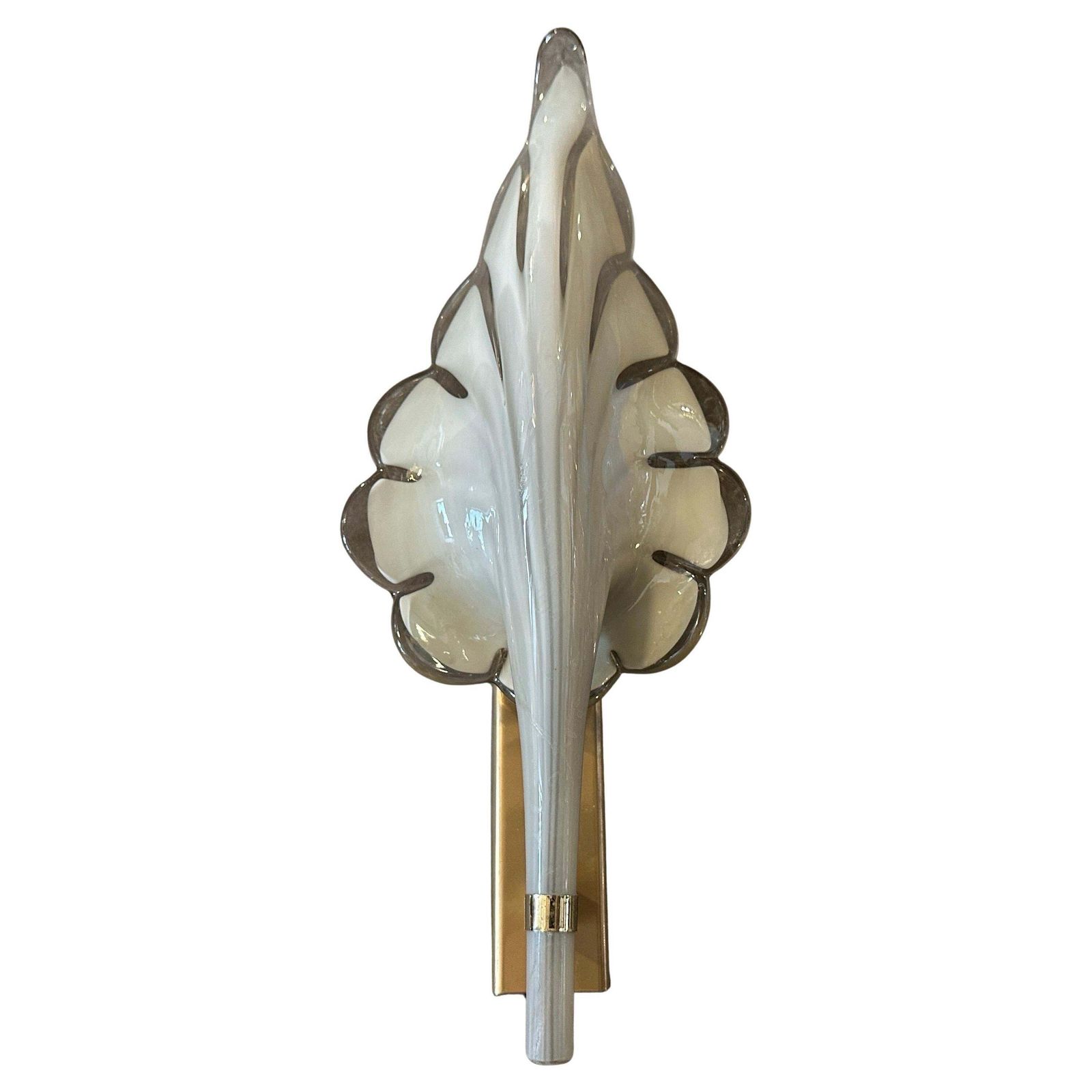1970s Mid Century Modern Light Grey And Brass Murano Glass Sconce By Franco Luce
