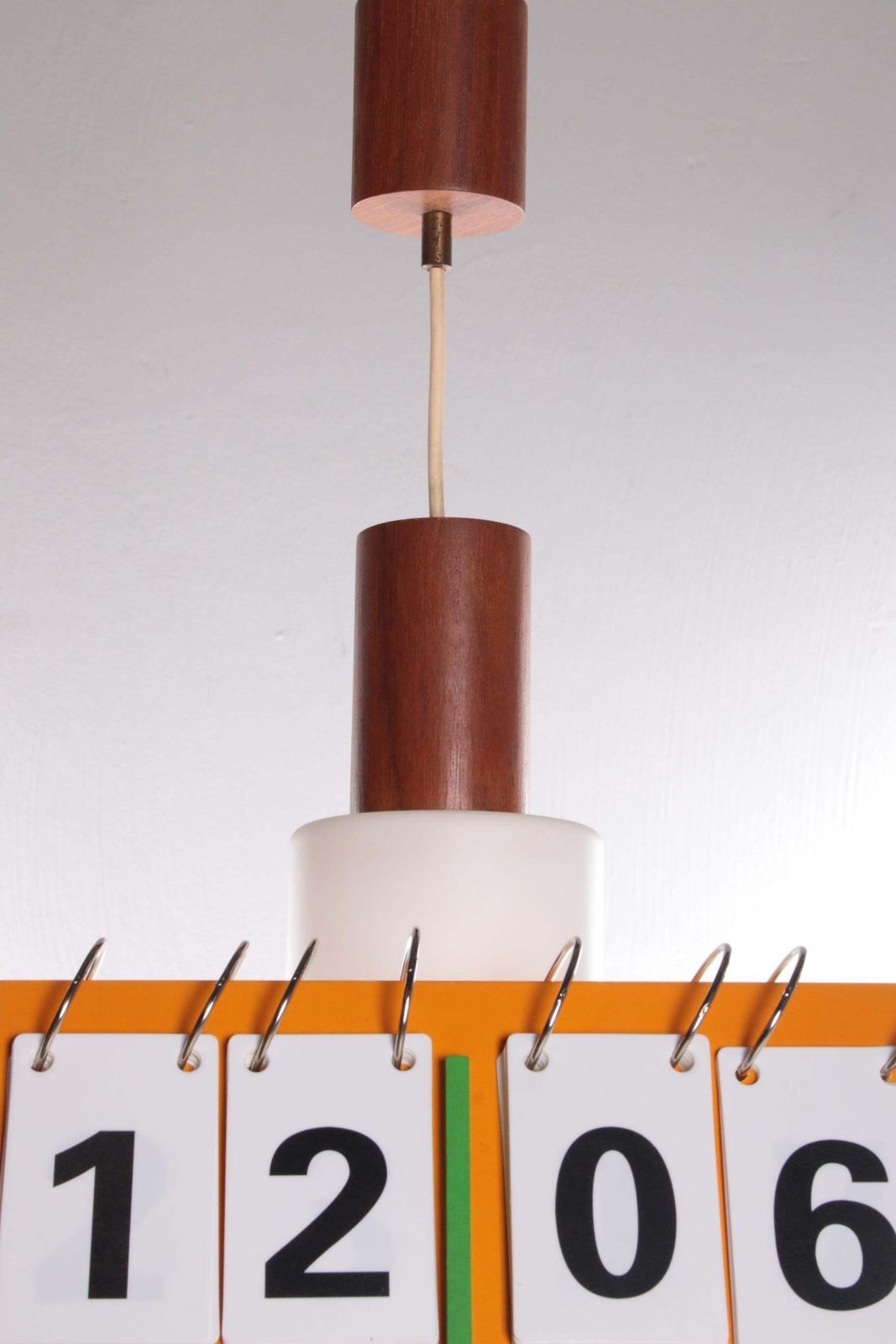 Vintage Louis Kalff Hanging Lamp Teak / Opal Glass, 1950s photo for sale
