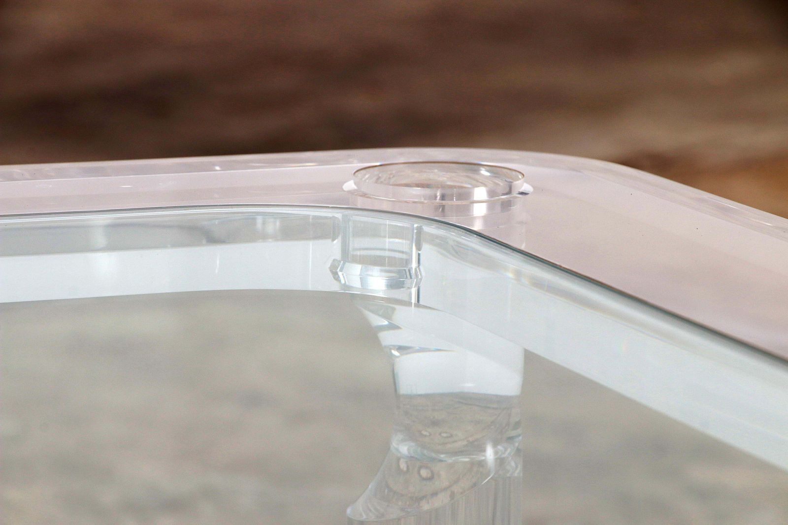 photo for sale French Coffee Table Lucite And Glass Maison Romeo, 1970s