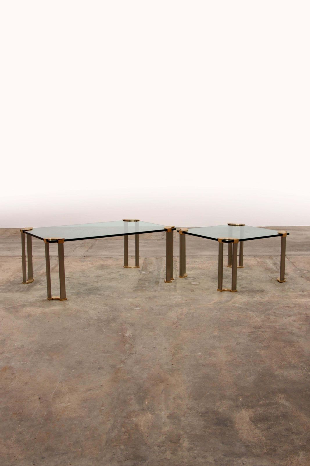 Hollywood Regency Glass Coffee Table With Glass Side Table, Peter Ghyzcy Style photo furniture