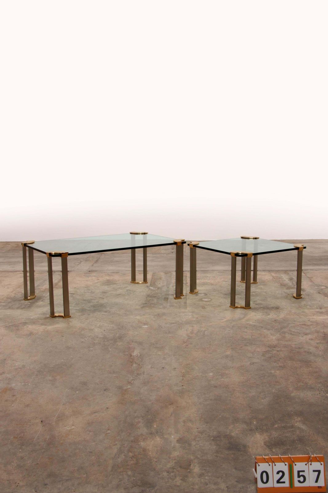 photo buy Hollywood Regency Glass Coffee Table With Glass Side Table, Peter Ghyzcy Style