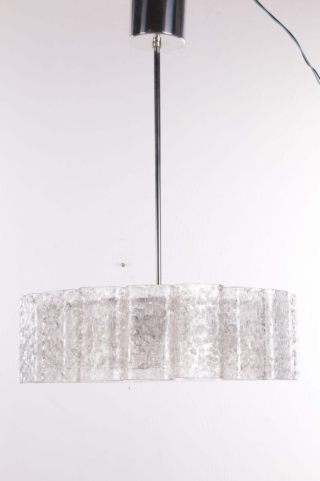 "Doria Leuchten Ice Glass Hanging Lamp With Relief Glass Cylinders, 1960s" photo 1069.0
