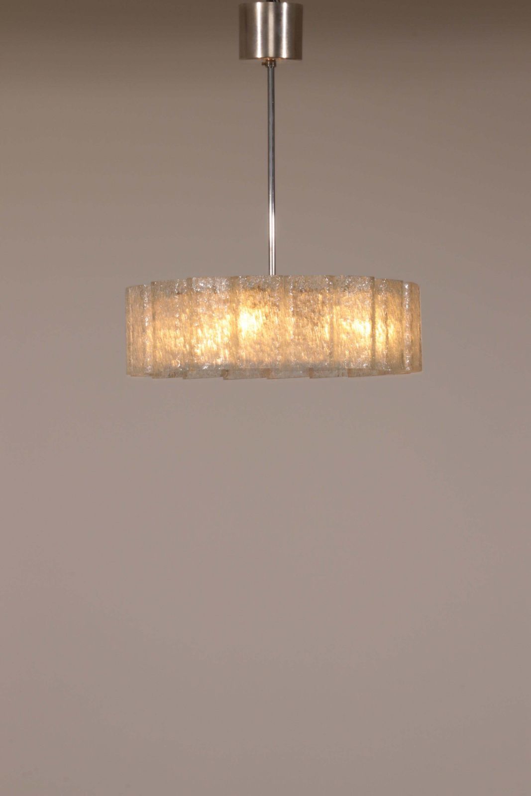 "Doria Leuchten Ice Glass Hanging Lamp With Relief Glass Cylinders, 1960s" photo vintage
