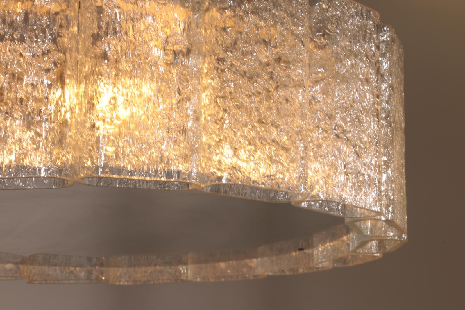 photo furniture "Doria Leuchten Ice Glass Hanging Lamp With Relief Glass Cylinders, 1960s"