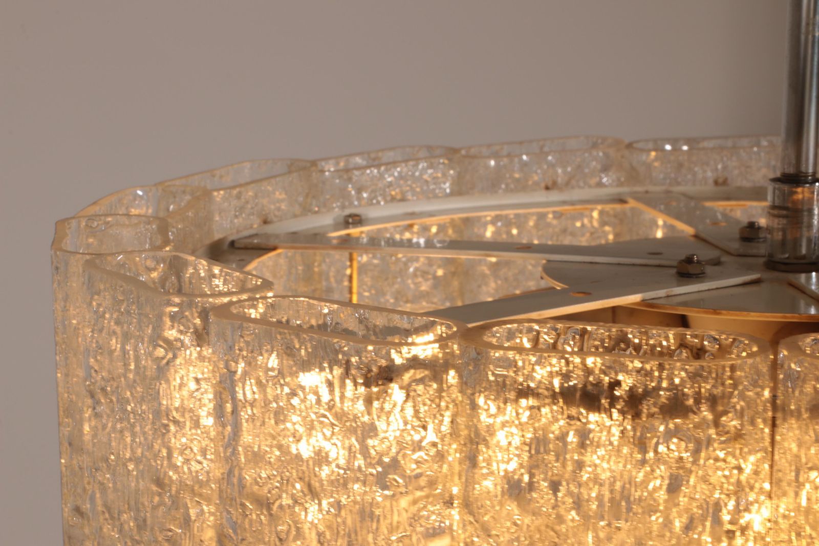 photo for sale "Doria Leuchten Ice Glass Hanging Lamp With Relief Glass Cylinders, 1960s"