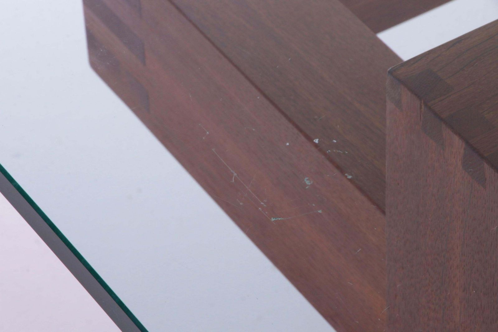 photo furniture French Brutalist Design Coffee Table Of Teak With Glass Top, 1970
