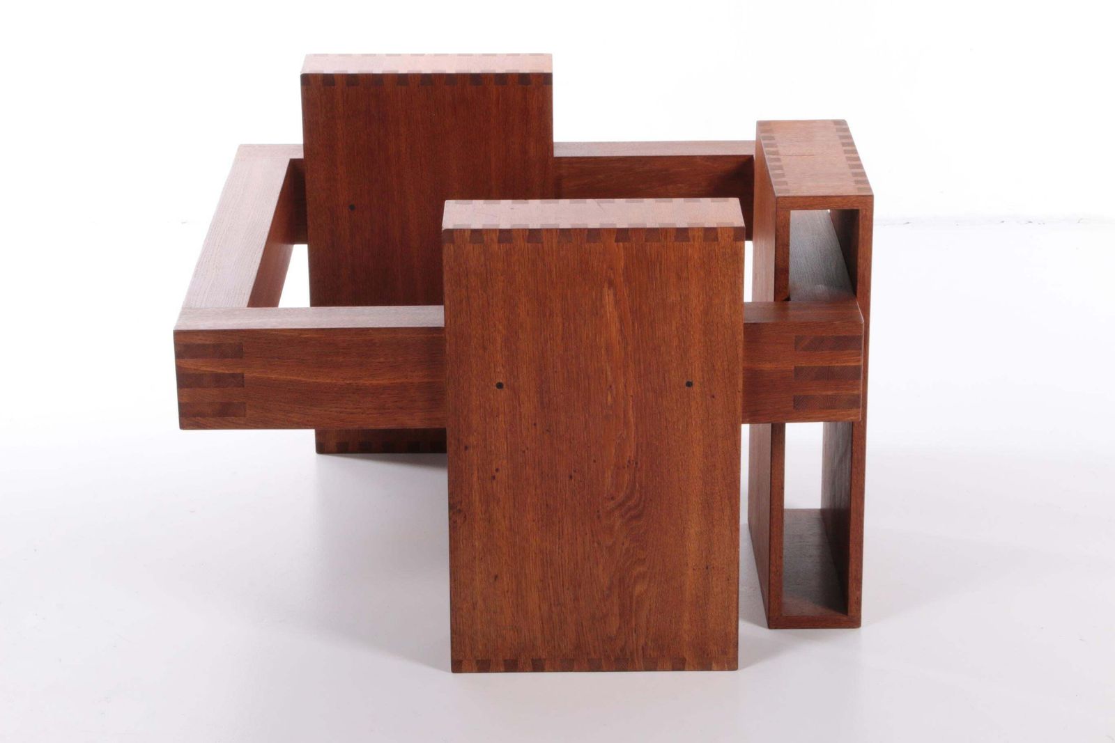 photo buy French Brutalist Design Coffee Table Of Teak With Glass Top, 1970
