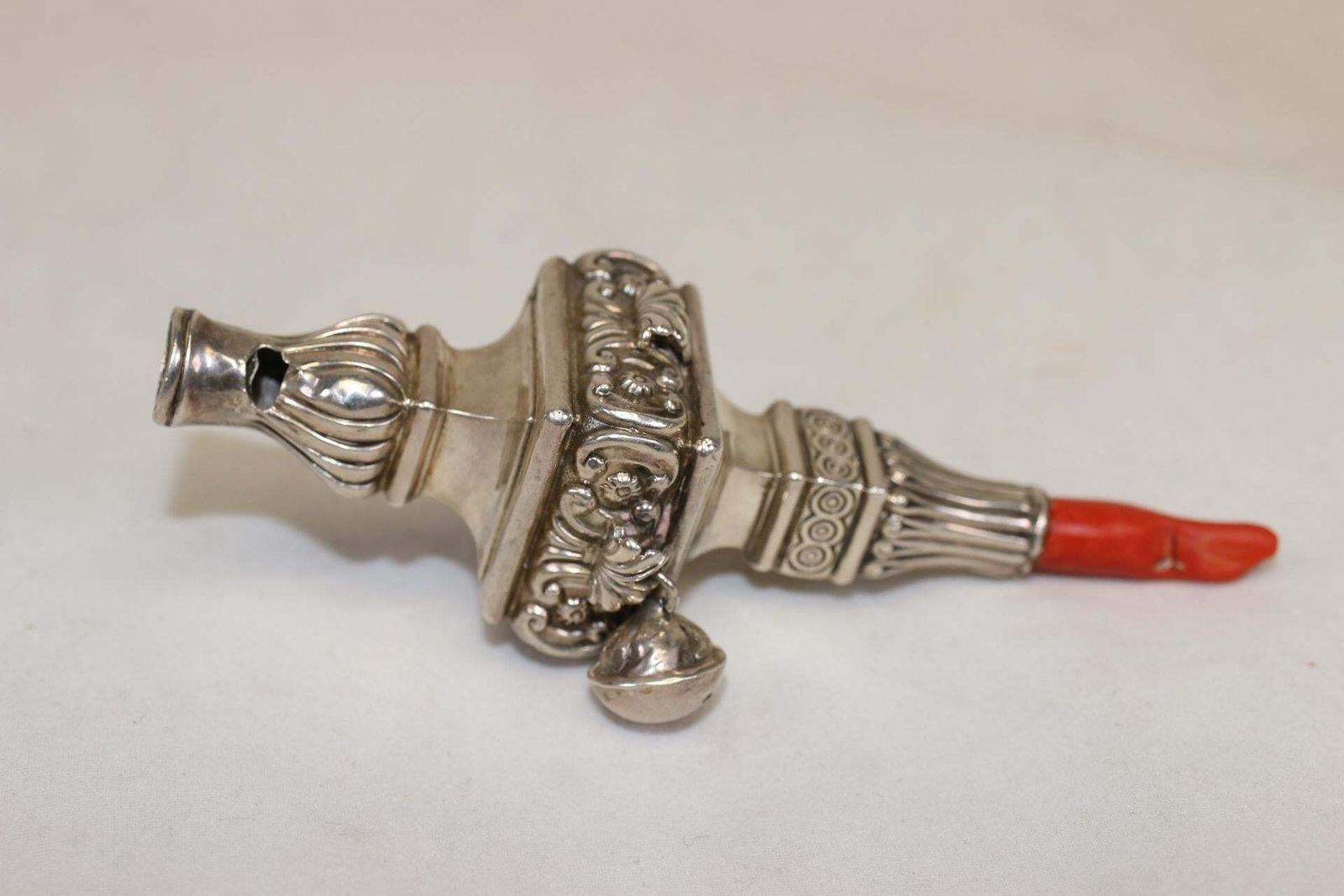 Silver Children's Rattle 1900 English Made Silver Rattle With Red Coral, 1900 photo 680.0