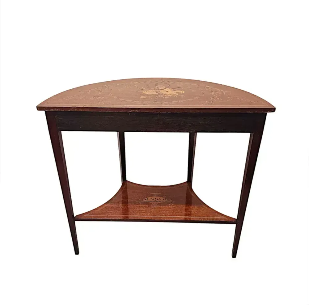 photo furniture A Very Rare Edwardian Marquetry Inlaid Demilune Hall Or Console Table Attributed To London Maker 'Edward And Roberts'