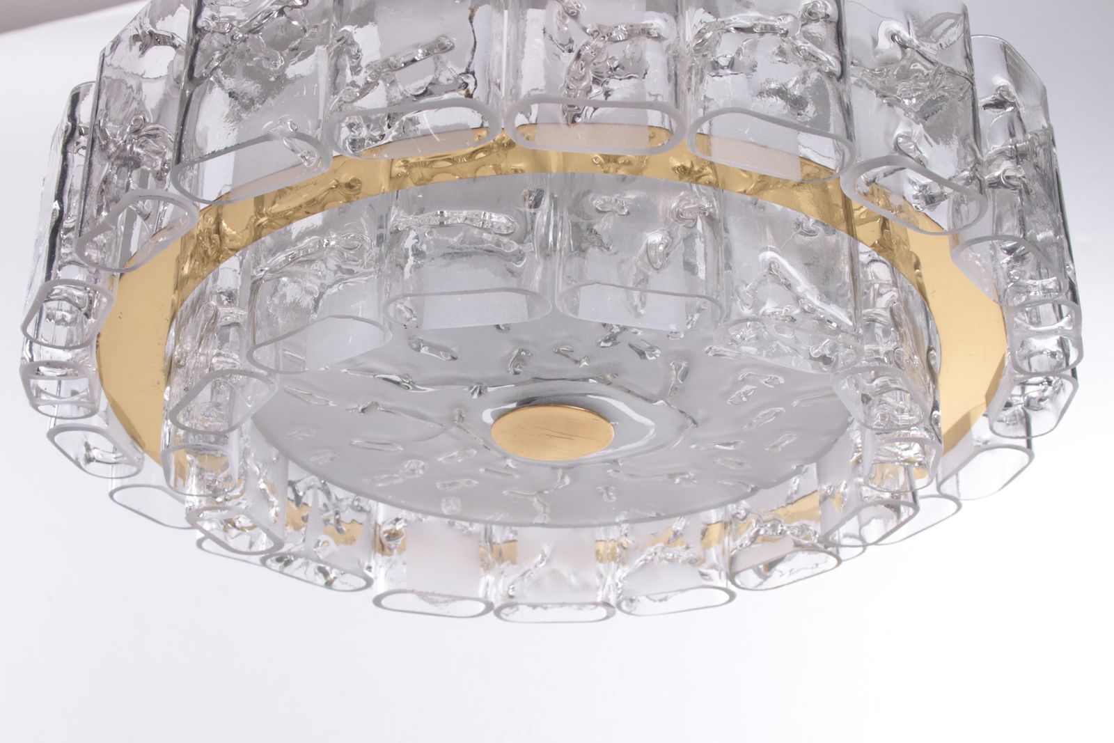 Doria Leuchten Mid Century Brass & Crystal Chandelier 1960 Set Off 2 Pice photo for sale