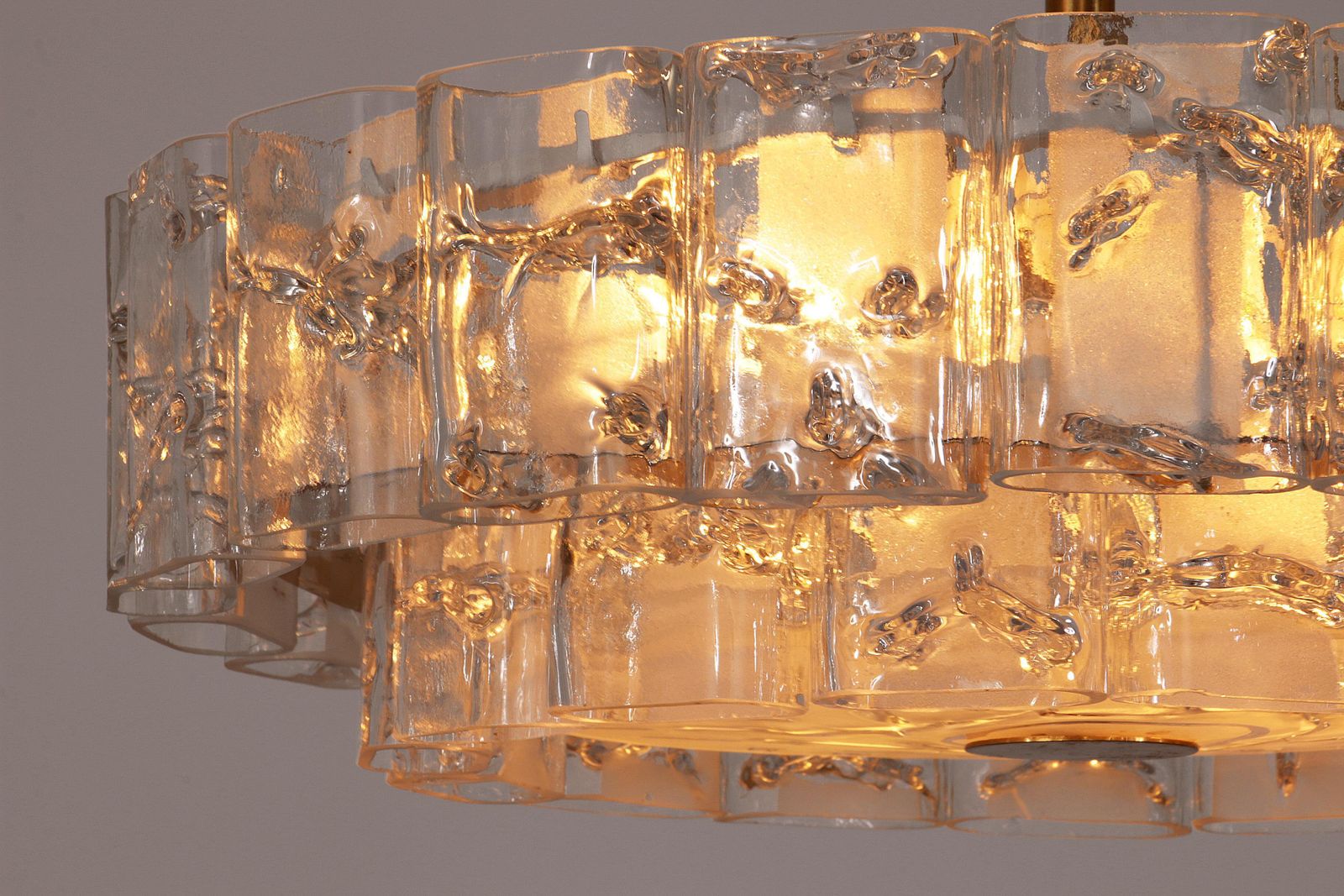 2989.0 Doria Leuchten Mid Century Brass & Crystal Chandelier 1960 Set Off 2 Pice photo
