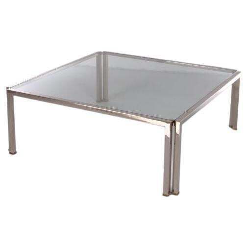 Glass Coffee Table Peter Ghyczy Model T28 D Inox With Brass, 1986