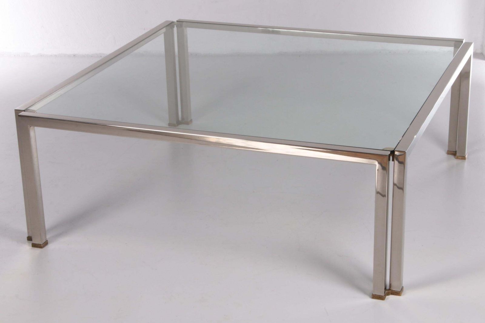 photo vinterior Glass Coffee Table Peter Ghyczy Model T28 D Inox With Brass, 1986