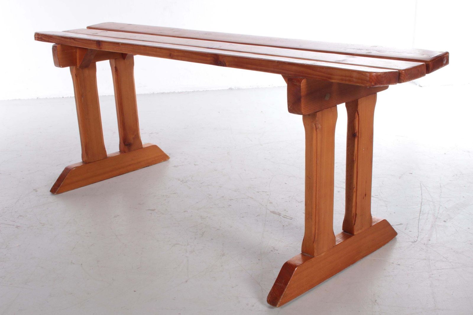 Vintage Pine Wooden Bench Tough Look From France photo vinterior