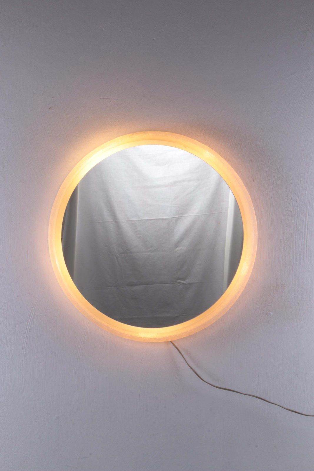 Round Plexiglass Bathroom Mirror By Hillebrand Large Model, 1960 Germany photo for sale