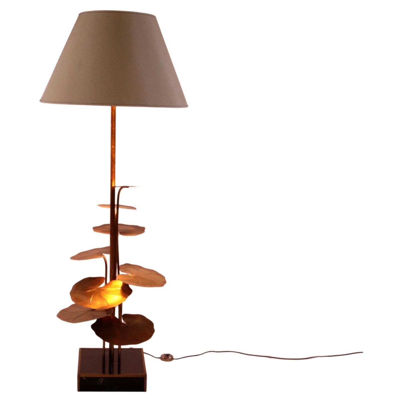 Maison Jansen Floor Lamp Of Gilded Brass With Marble Base, 1970 France