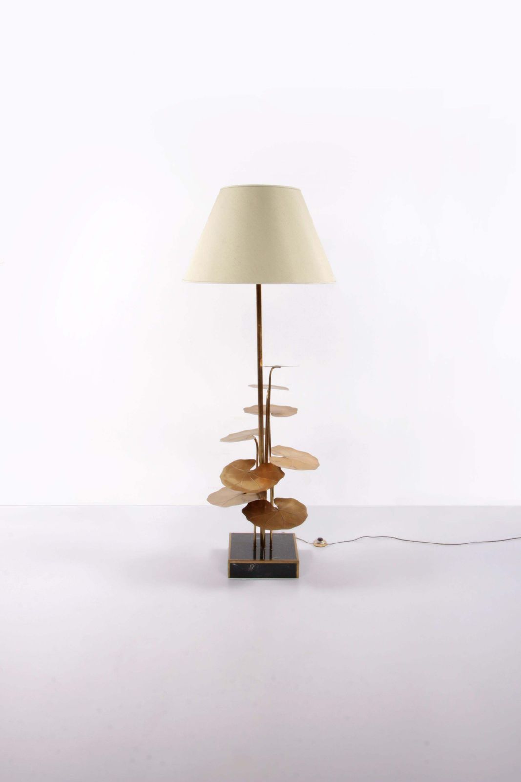 Maison Jansen Floor Lamp Of Gilded Brass With Marble Base, 1970 France photo for sale