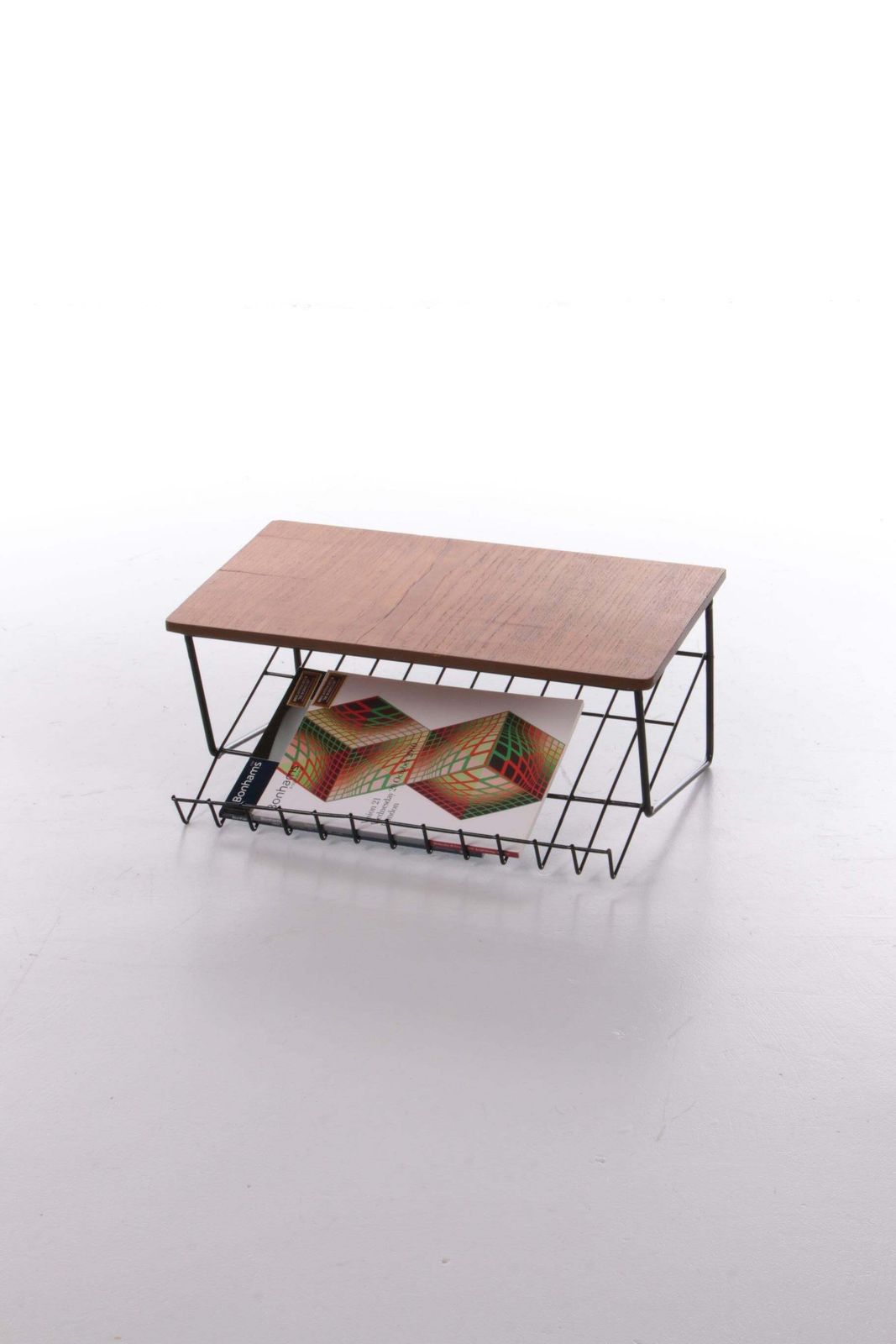 Vintage Magazine Rack Made Of Metal And Wood, 1960s photo furniture