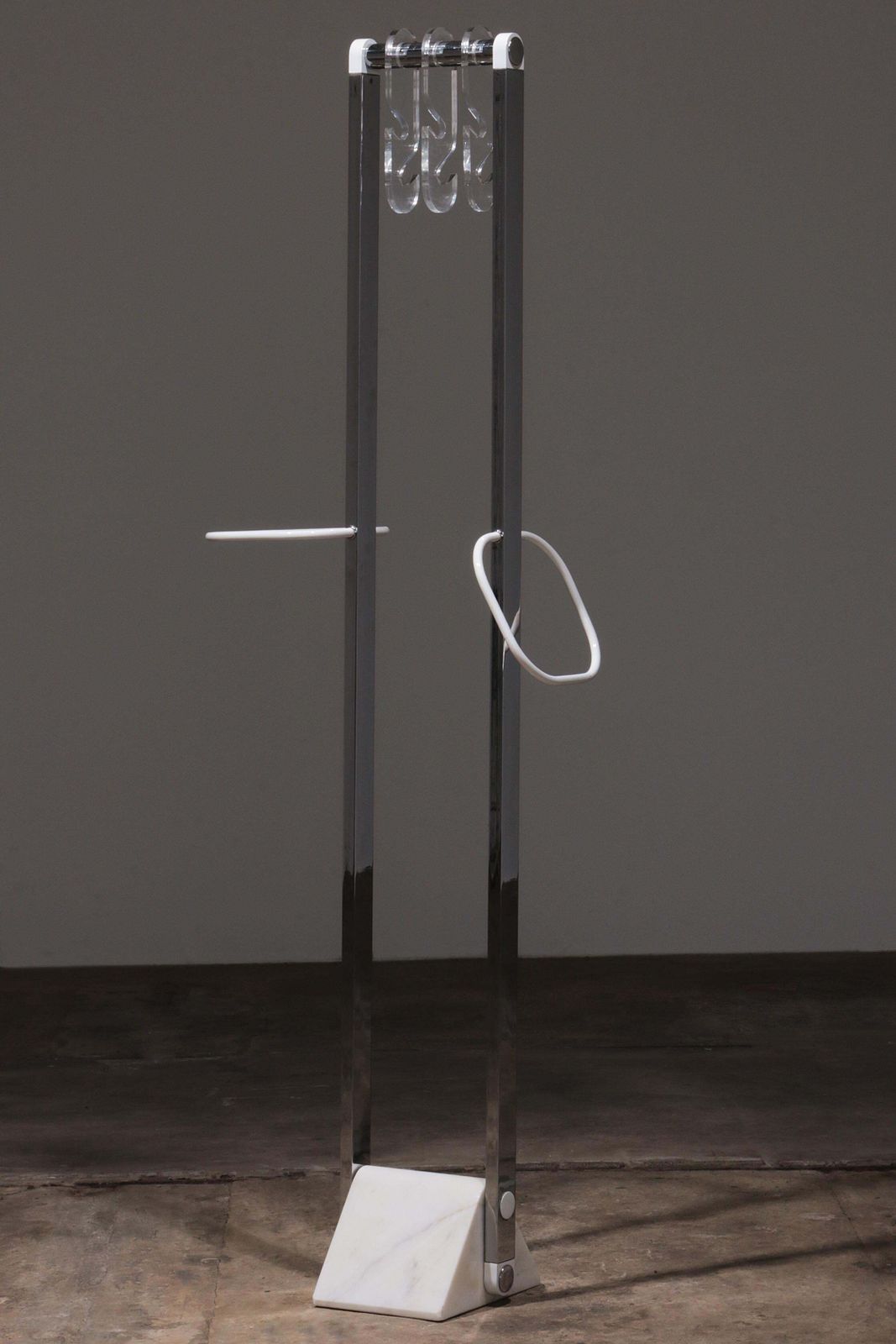 Italian Design Coat Rack With White Marble Base And Chrome Uprights, 1970 photo Furniture