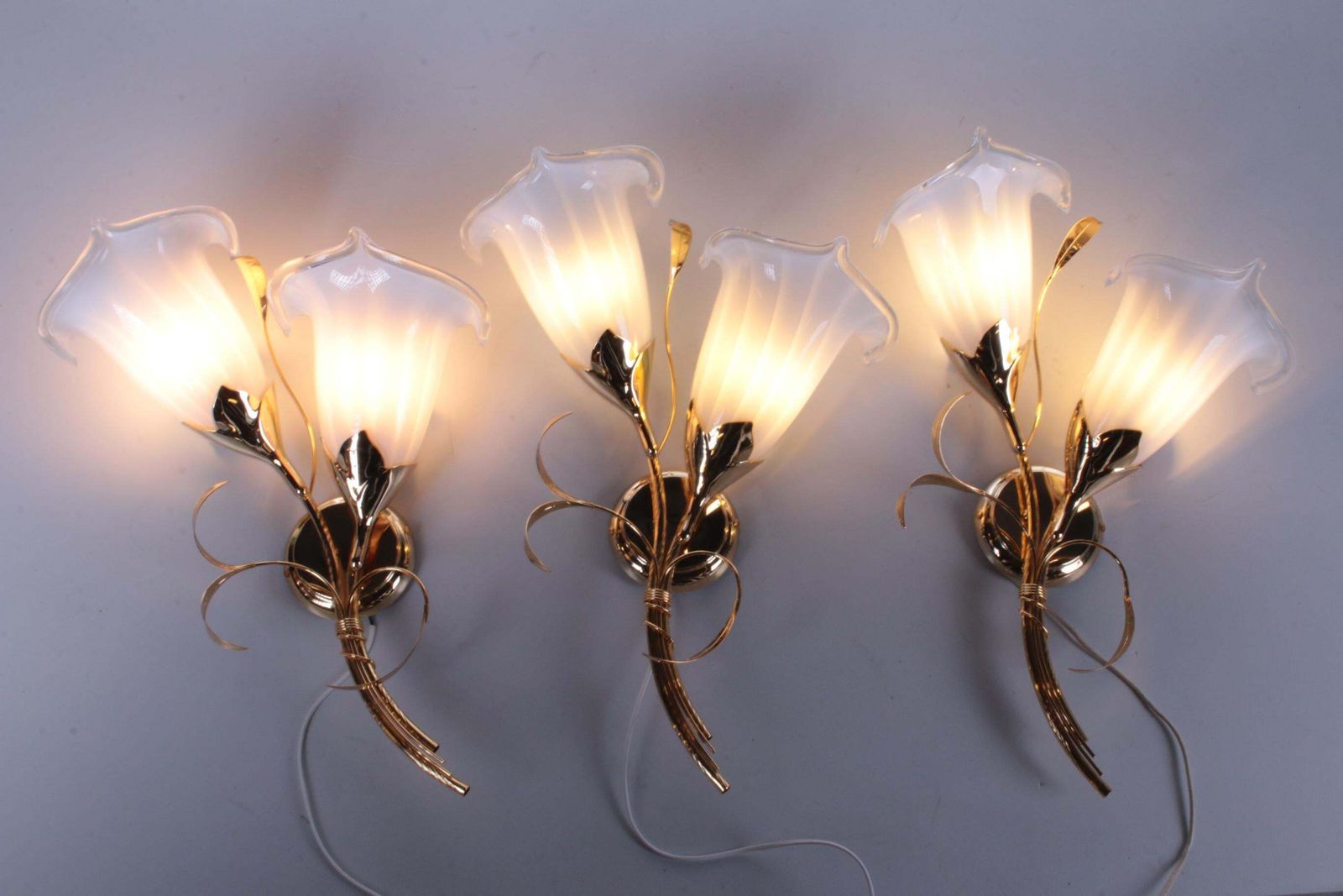 Tulip Glass Wall Lamps Italian Design 24 Ct Gold Plate  1970 photo furniture