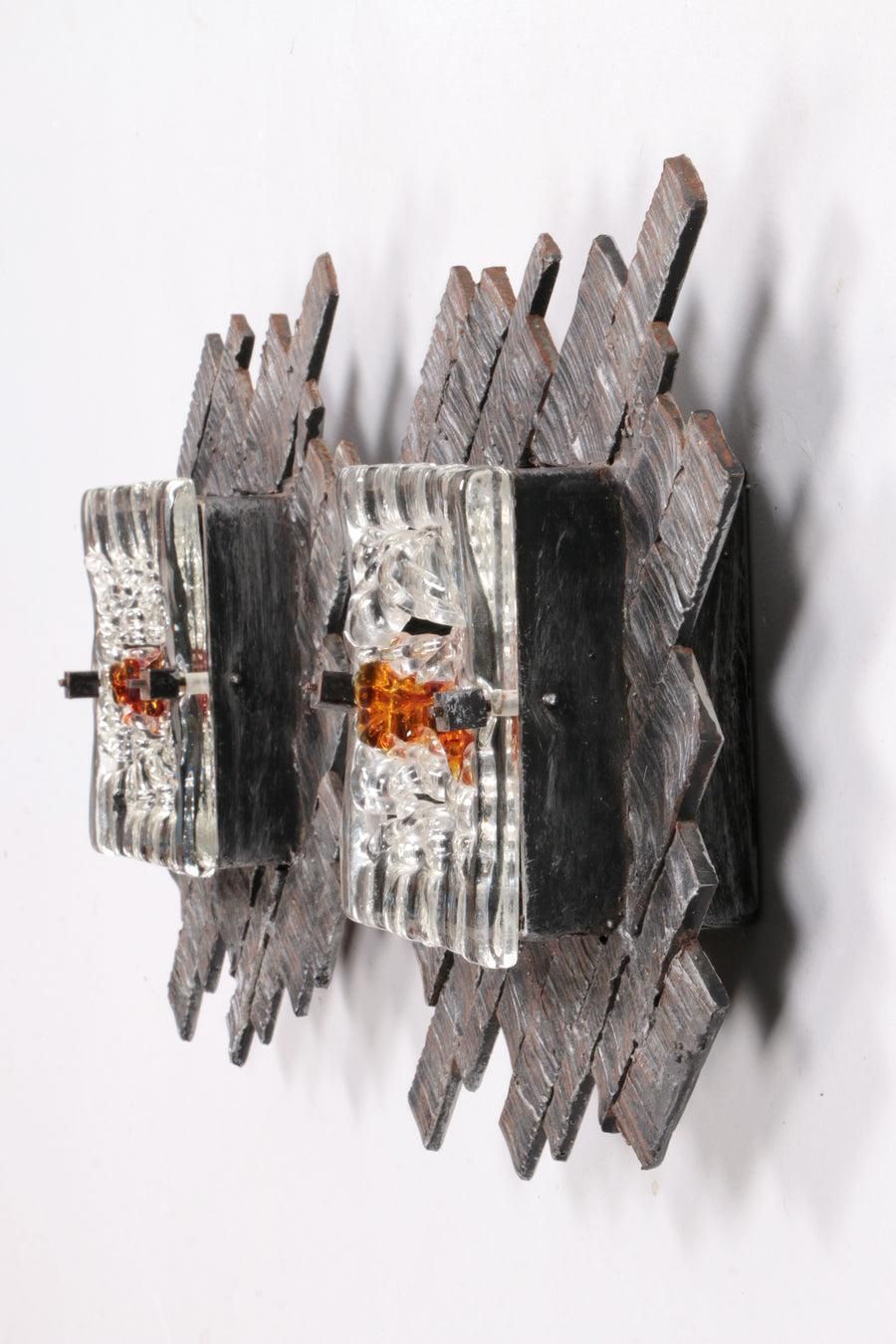 Brutalist Wall Lamps In Murano Glass By Albano Poli For Poliarte, 1970s photo for sale