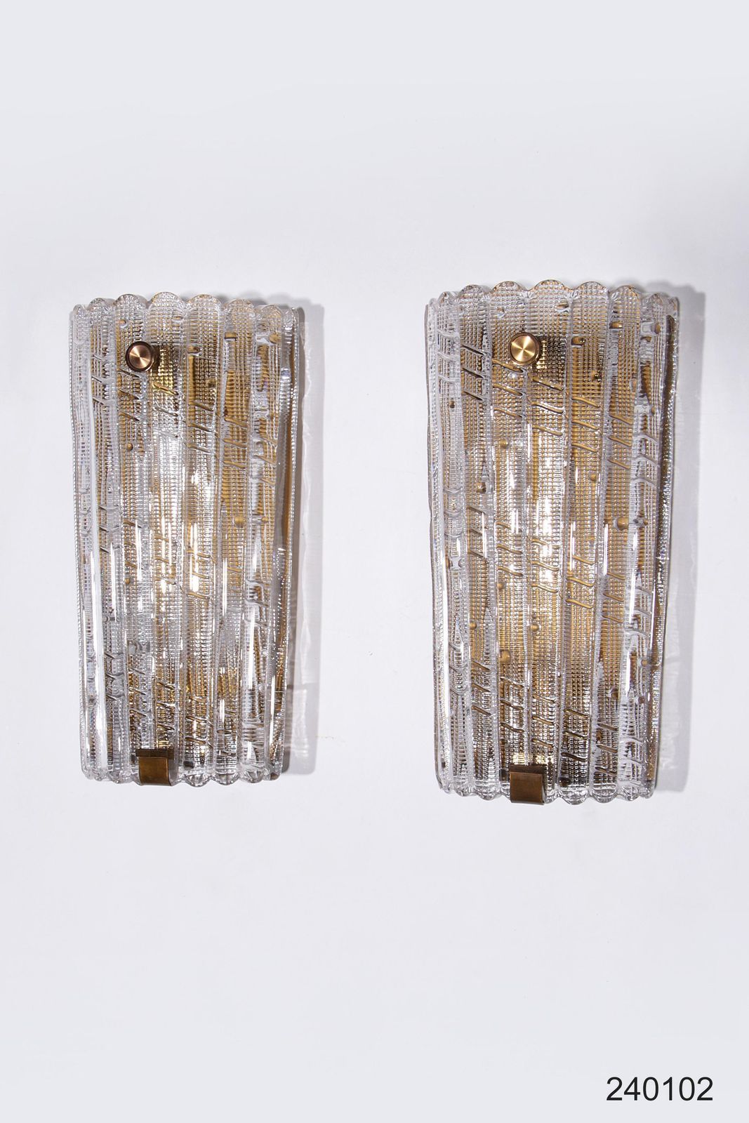 photo vintage Orrefors Design Xxl Wall Lamps By Carl Fagerlund Glass And Brass, 1960s