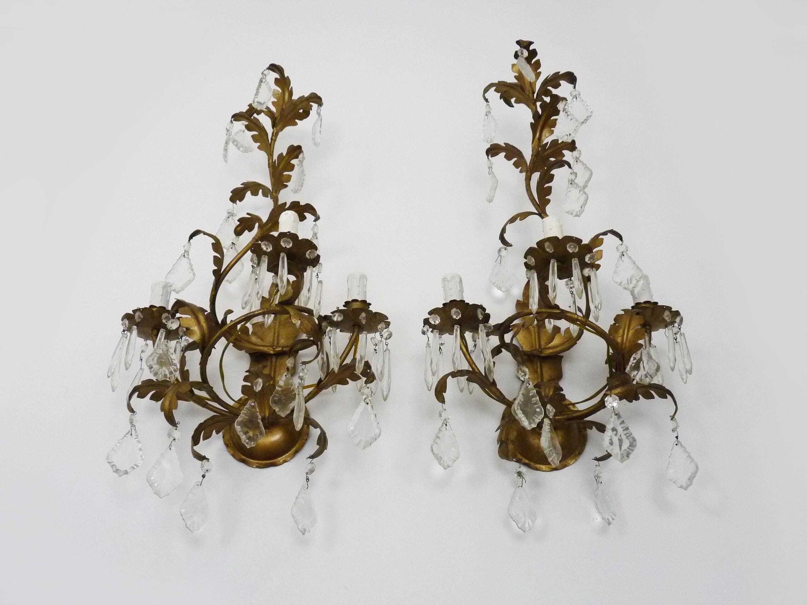Large (70 Cm   27.55 ") Pair Of Foliage Wall Lights With 3 Arms Of Lights In Gold Metal. 60s 70s photo Lighting