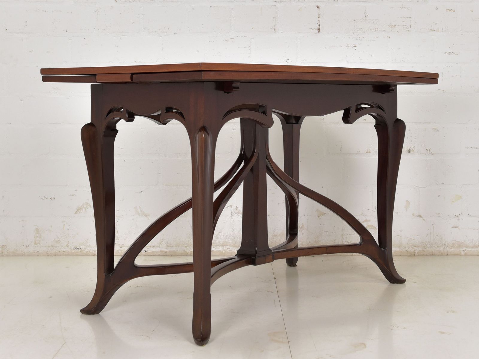 Furniture Antique! Dining Table Restored Art Nouveau Mahogany Narrow Extendable photo