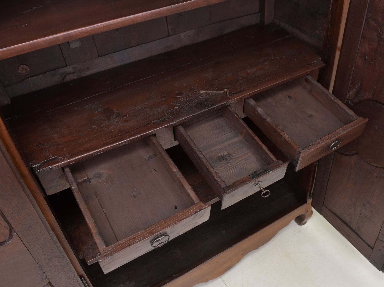 Antique! Hallway Cupboard Restored Baroque Oak Walnut Around 1780 Shelving Unit photo vinterior