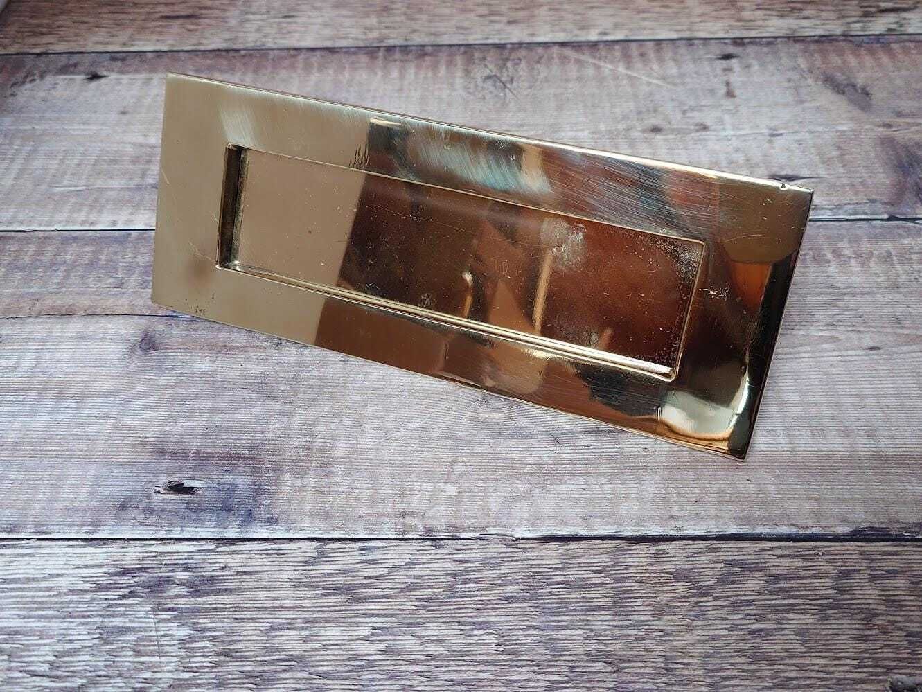 Polished Brass Door Letter Plate, Heavy Brass Mail Box Slot photo vinterior