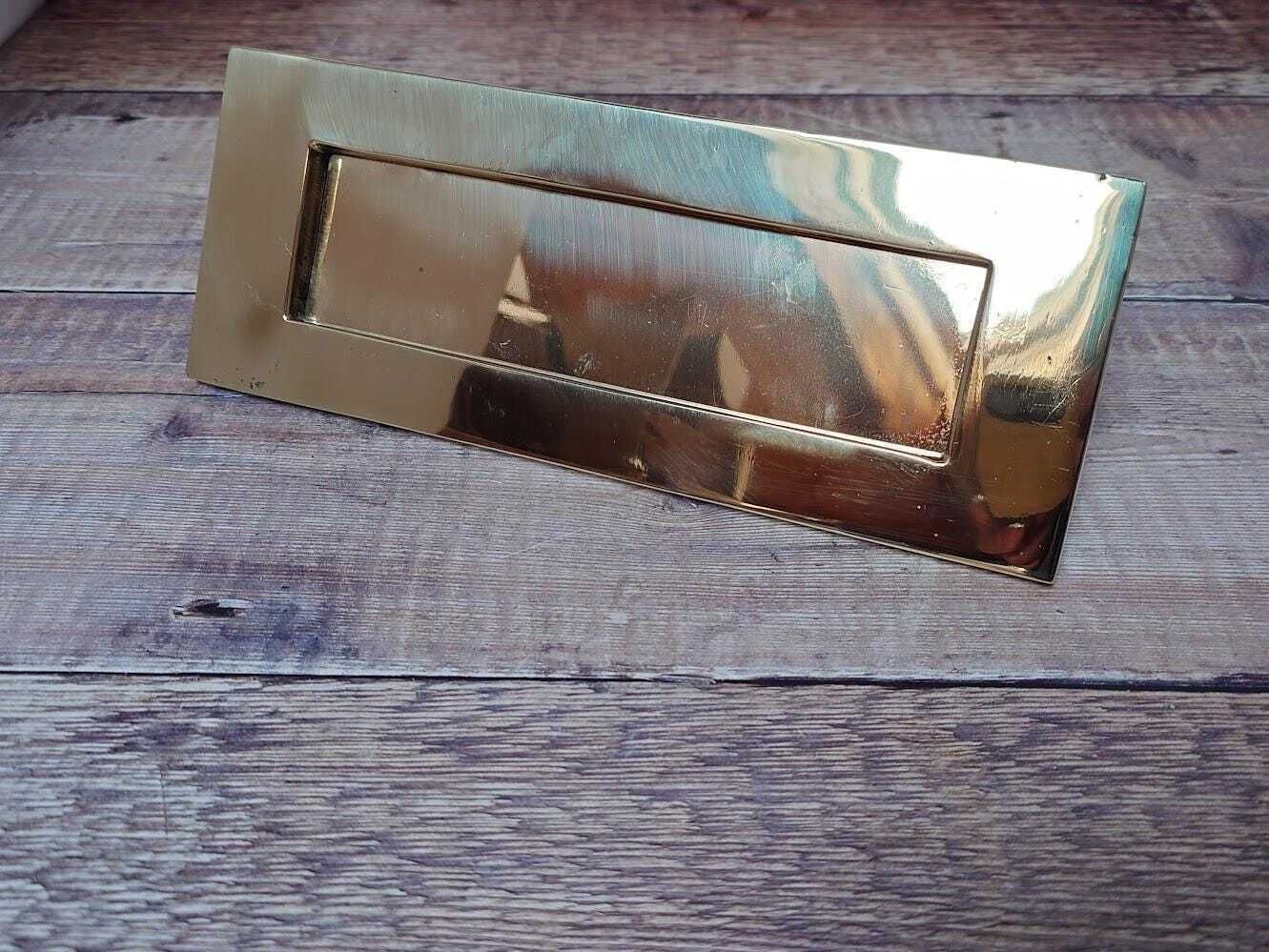 Polished Brass Door Letter Plate, Heavy Brass Mail Box Slot photo buy