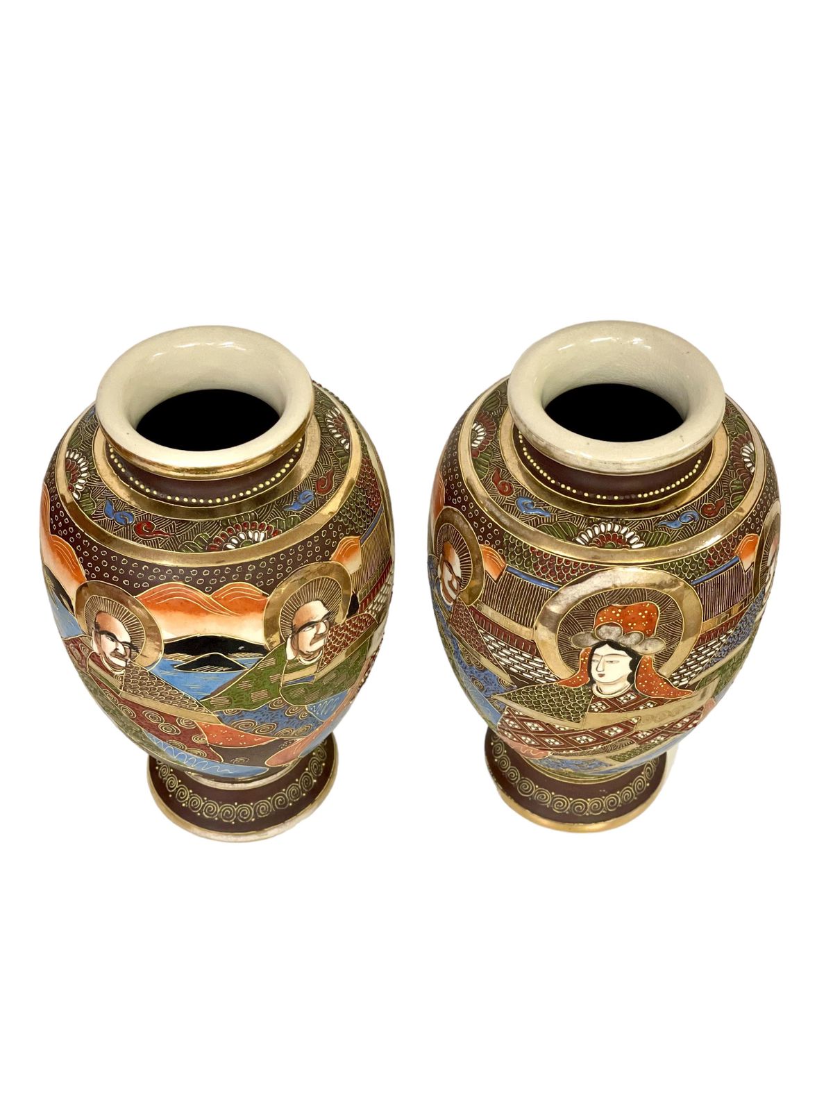 Pair Of Japanese Satsuma 'Moriage' Porcelain Gilt Vases photo buy