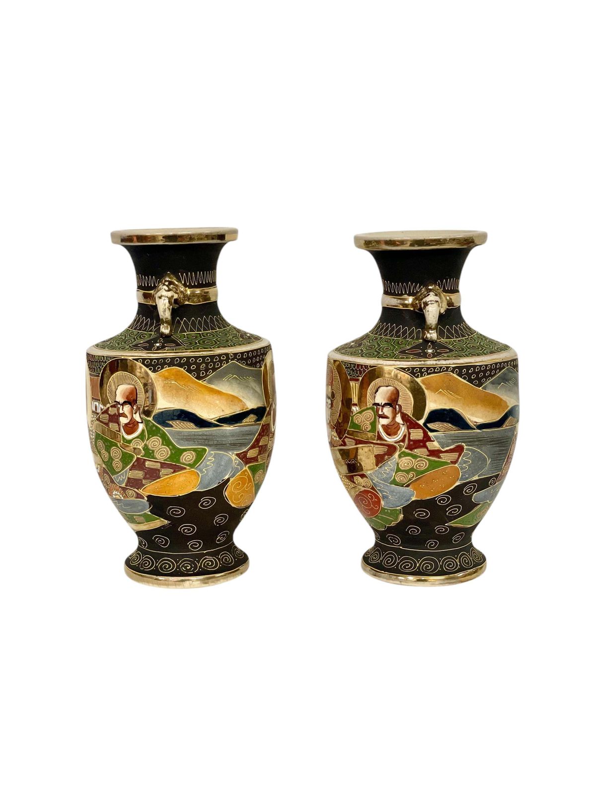 Pair Of Early 20th Century Japanese Satsuma Vases photo furniture