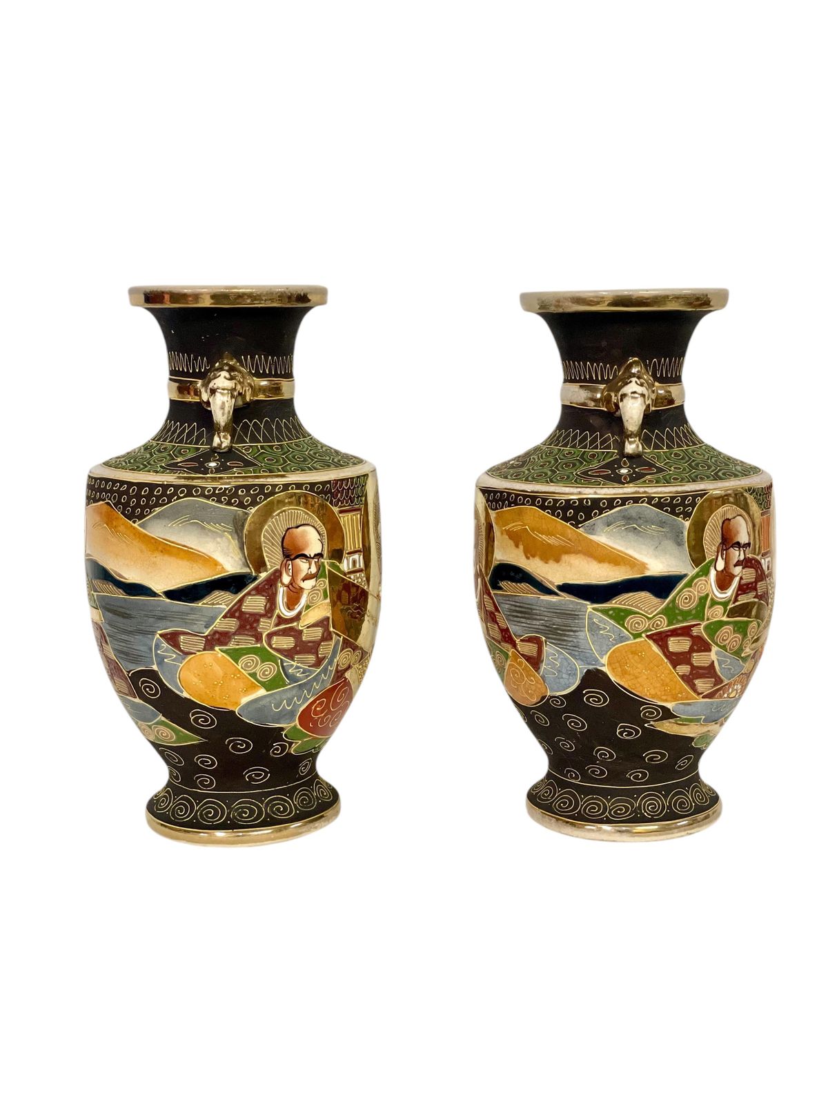 Pair Of Early 20th Century Japanese Satsuma Vases photo Home Decor
