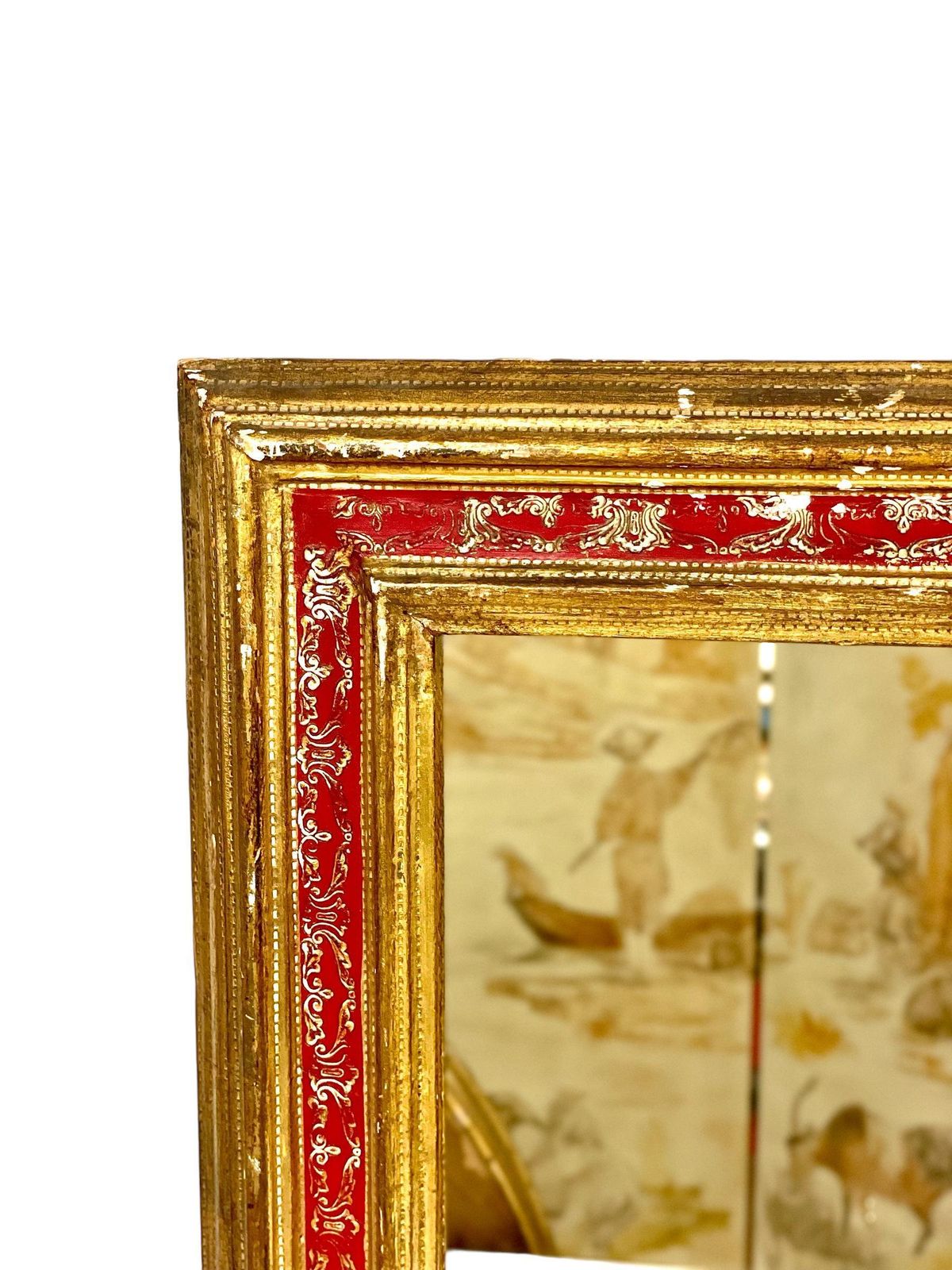 1900s French Giltwood And Red Lacquered Wall Mirror photo furniture
