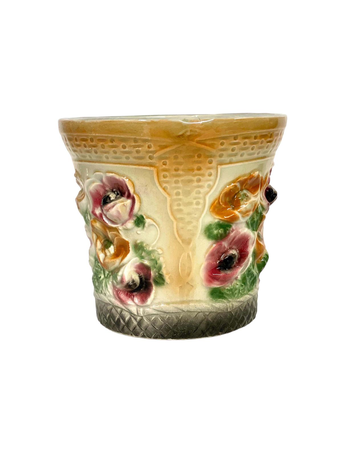19th Century French Majolica Cache Pot With Poppies Decor photo furniture