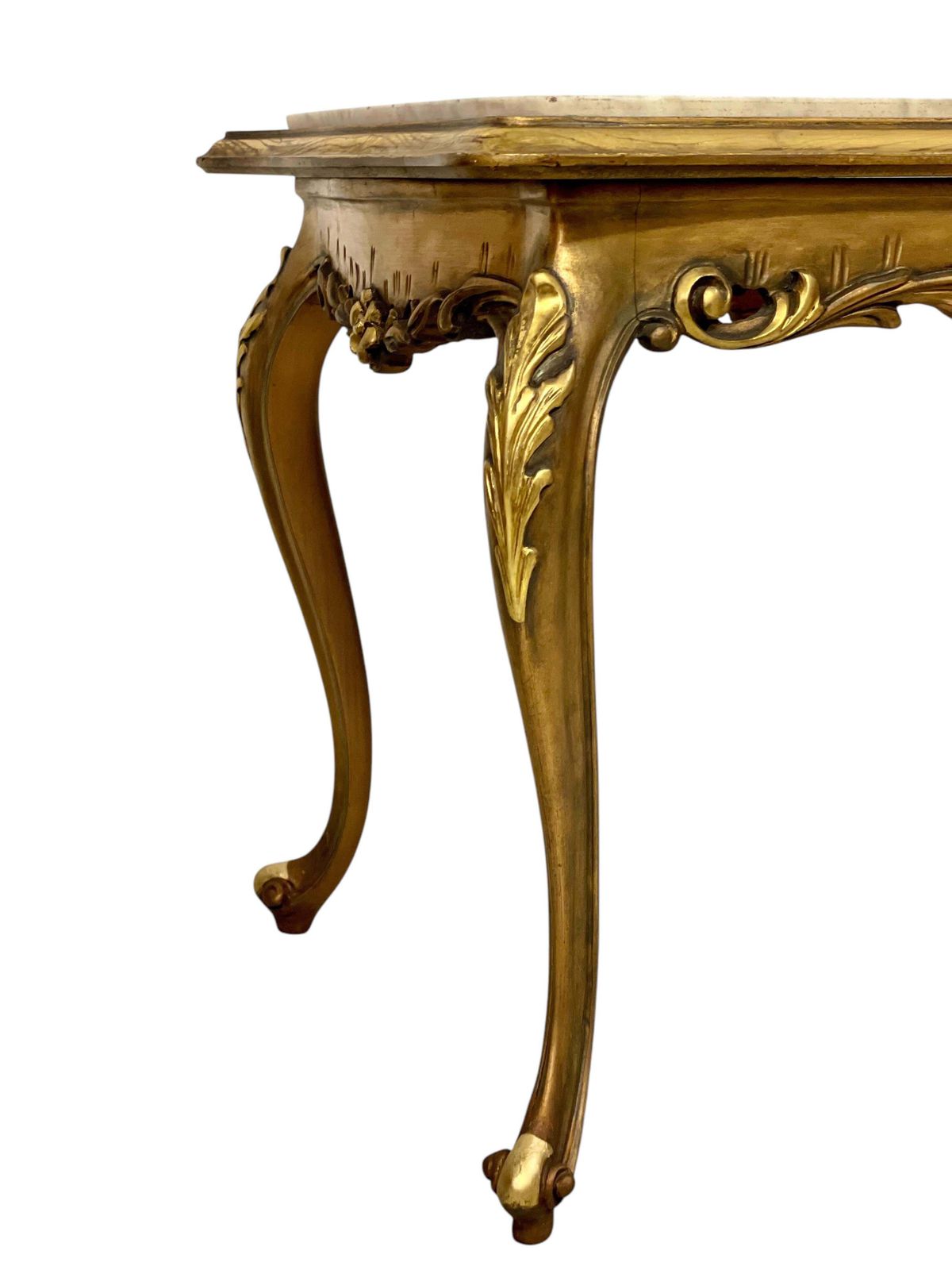 photo furniture 20th Century Louis XV Style Giltwood And Marble Top Coffee Table