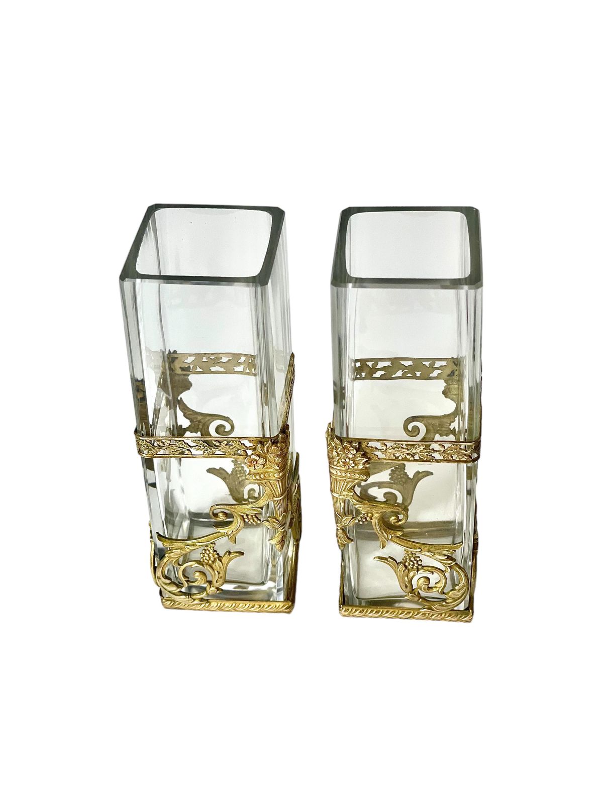1900s Pair Of Empire Style Petite Gilt Vases photo for sale