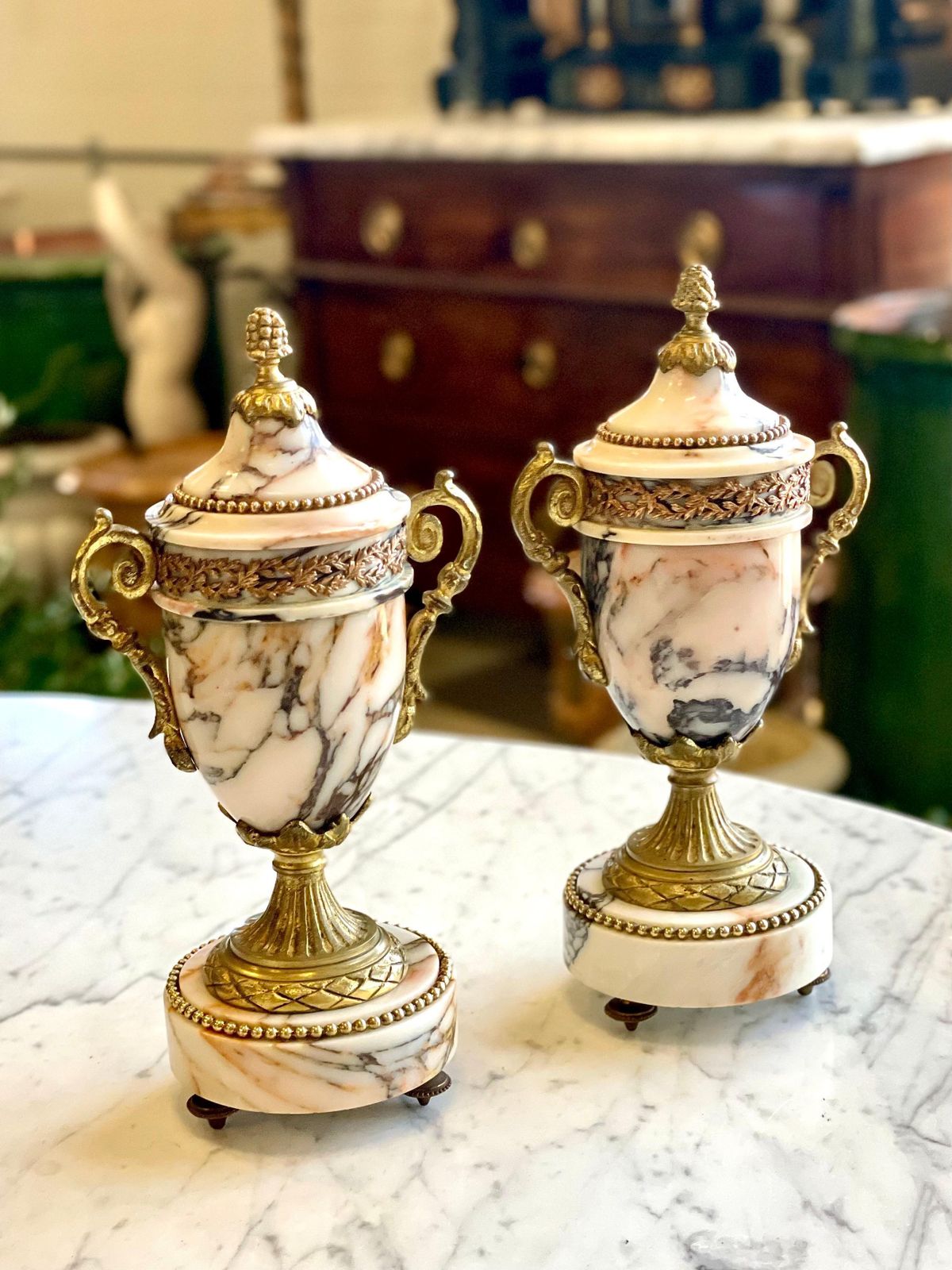 Home Decor Pair Of 19th Century Gilt Bronze And Marble Cassolettes Or Urns photo