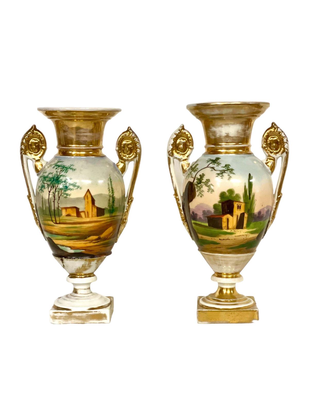 19th Century Pair Of Hand Painted Paris Porcelain Urns photo furniture