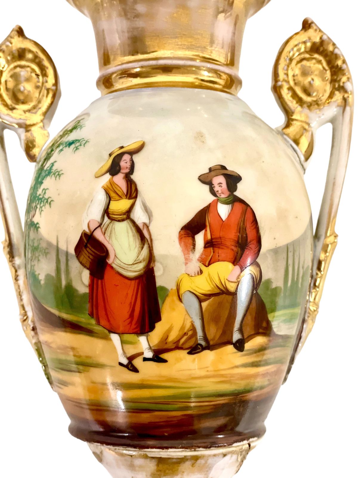 19th Century Pair Of Hand Painted Paris Porcelain Urns photo for sale