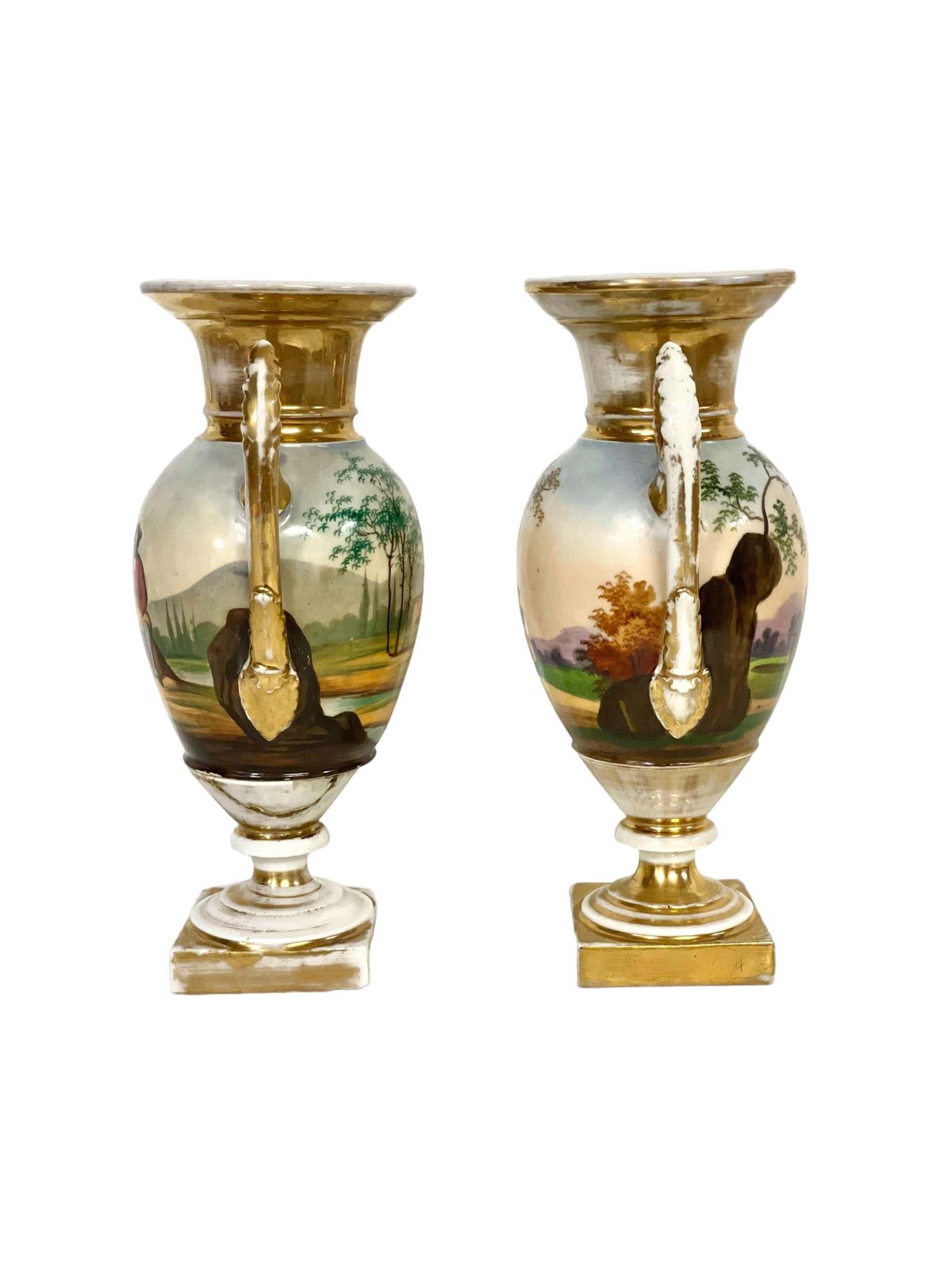 1956.0 19th Century Pair Of Hand Painted Paris Porcelain Urns photo