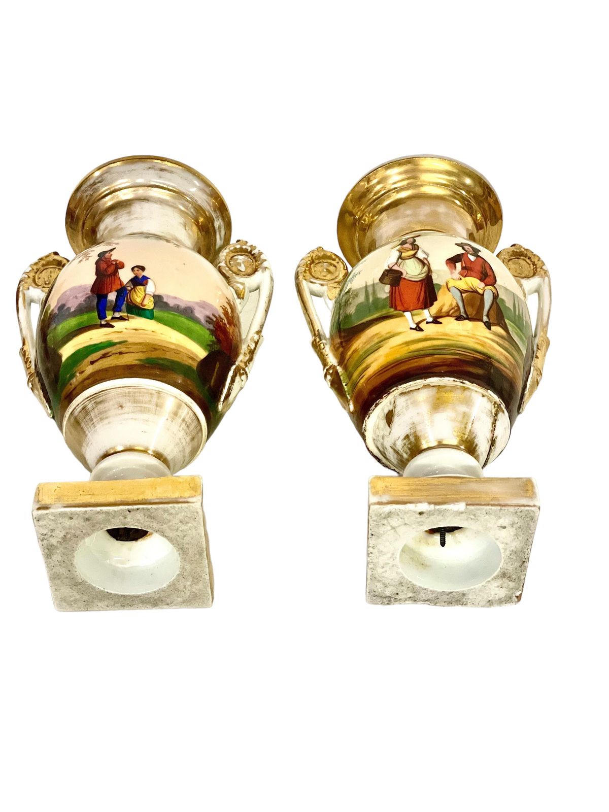 photo buy 19th Century Pair Of Hand Painted Paris Porcelain Urns