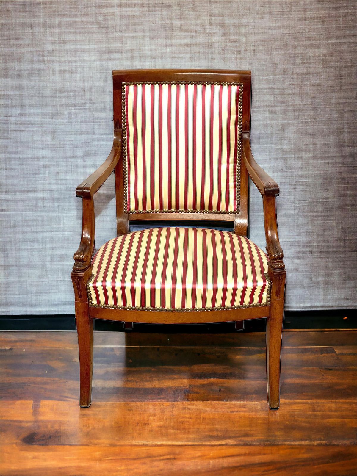 photo for sale French 1st Empire Armchair With Carved Dolphins' Heads